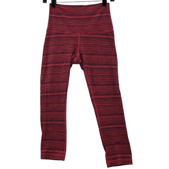 Lululemon Womens Red Striped Elastic Waist Mid Rise Skinny Capri Legging Pants 4 - Picture 1 of 7